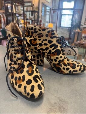 Leopard Print Lace-Up Ankle Boots - Women's
